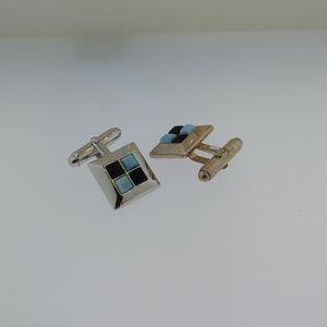 Steling Silver. Larimar and Onix Men Cuff Links